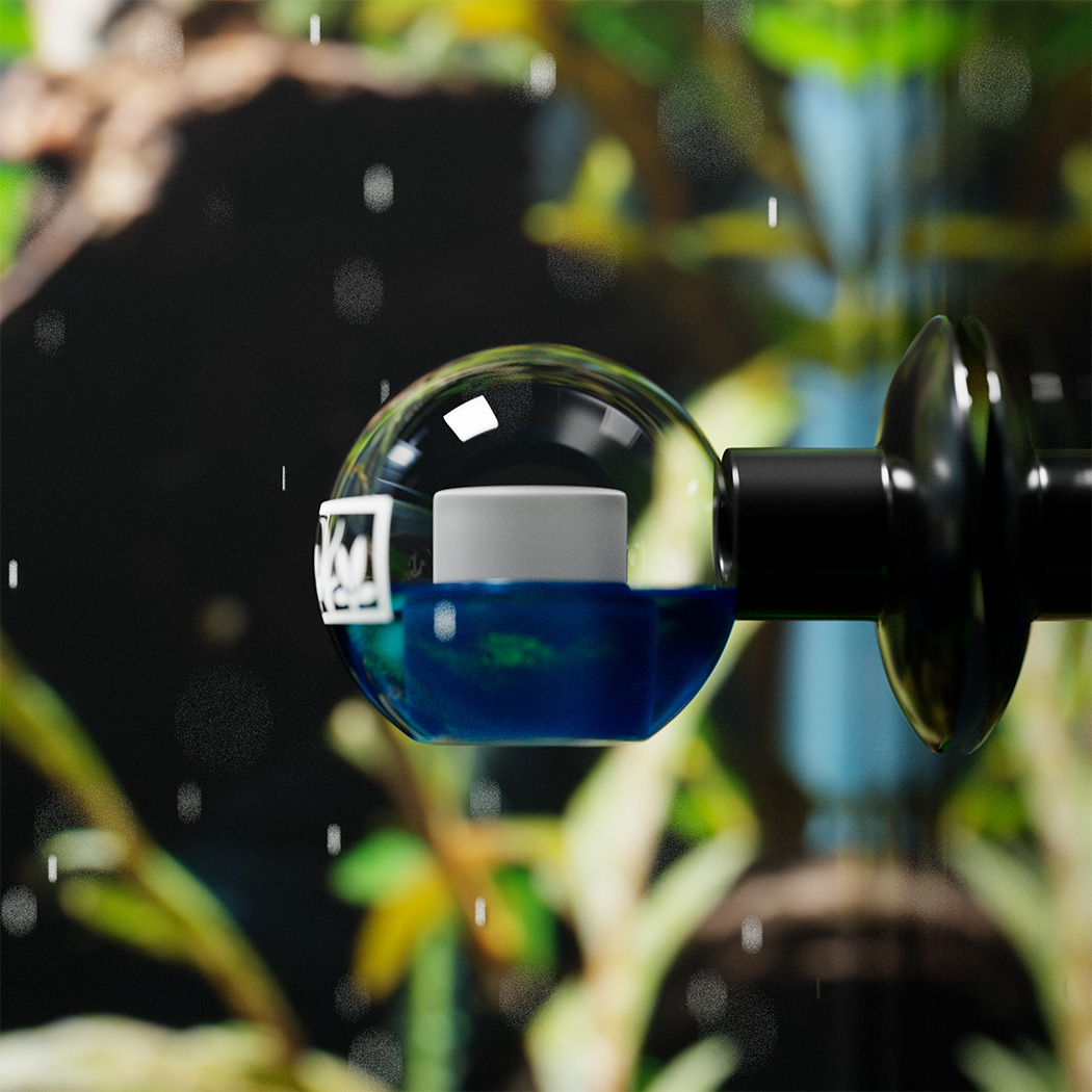 Handige CO2-test van Dennerle, in dit aquarium is duidelijk te weinig CO2 aanwezig